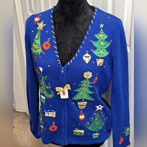 Christmas Collection Women's Zip Up Christmas Tree Sweater  Size S
